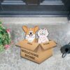 welcome home with dogs cats in a box personalized shaped doormat